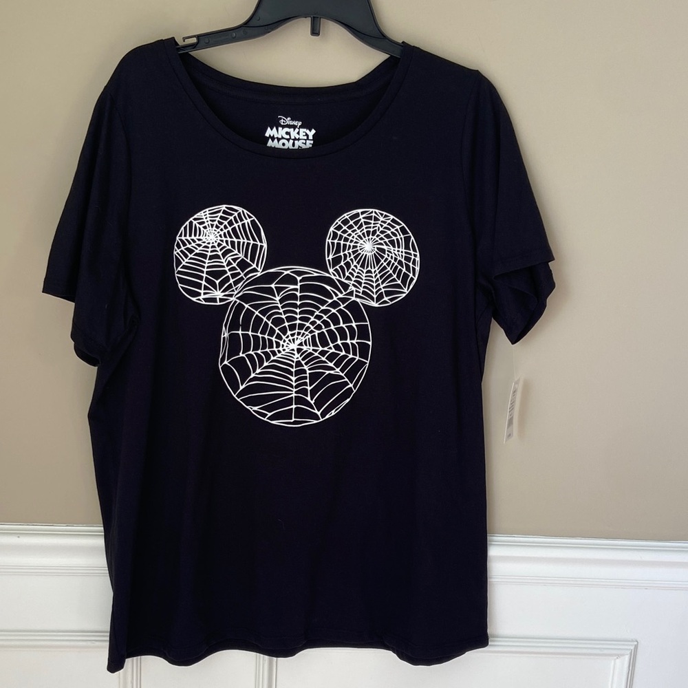 NWT Disney Black Tee with White‎ Web Mickey Mouse Design - 1X